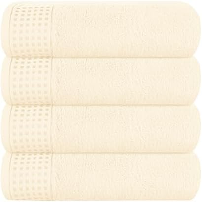 GLAMBURG Ultra Soft 4 Pack Oversized Bath Towel Set 27x54 inches, 100% Cotton Bath Towels, Highly Absorbant Compact Quickdry & Lightweight Towel, Ideal for Gym Travel Camp Pool - Ivory
