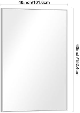 BONEWEI Silver Bathroom Mirror,60x40 inch Wall Mirror for Bathroom Wall Mounted,Large Rectangle Mirror for Bathroom Over Sink,Modern Metal Frame for Living Room,Bedroom Entryway,Horizontal/Vertical