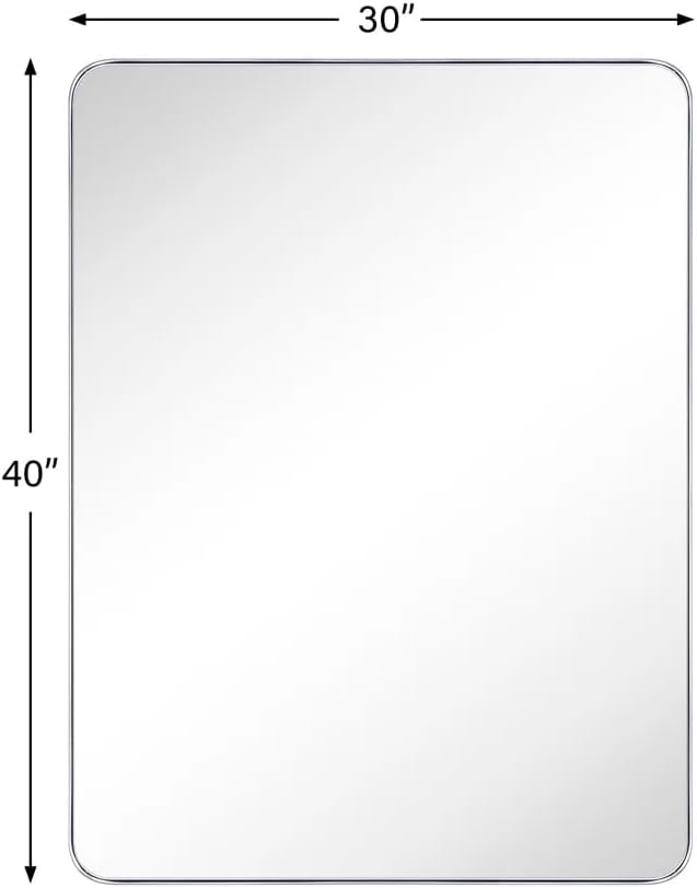 GRACTO 30 x 40'' Polished Nickel Rectangle Bathroom Vanity Mirror for Wall Polished Silver Metal Framed Rounded Rectangular Bathroom Vanity Mirrors, Vertical and Horizontal Hanging…