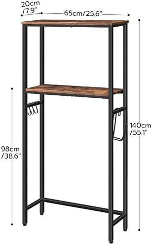 HOOBRO Over The Toilet Storage, 2-Tier freestanding Over the Toilet Storage, Bathroom Organizer Over Toilet with Toilet Paper Holder and Hooks, Space Saver for Room, Rustic Brown and Black BF49TS01
