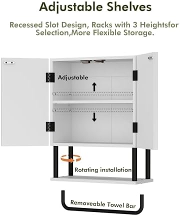 RUSTOWN Fluted Bathroom Wall Cabinet with 2 Doors, 3-Tier Medicine Cabinet