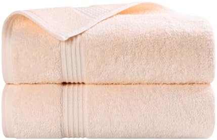 Superior Egyptian Cotton Bath Towel Set, Home Bathroom Towels, Master, Guest Bath, Decor Essentials, Quick Dry, Absorbent, Large Body Towels, Spa, Hotel, Resort, Adult, Kids, Set of 2, Peach