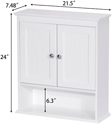 Spirich Bathroom Wall Cabinet with Beadboard Doors, White Medicine Cabinet