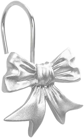 CHICTIE Decorative Shower Curtain Hooks, Bow Knot Shower Curtain Rings Hooks for Bathroom Baby Kids Room Rustproof Shower Hooks (Silver)