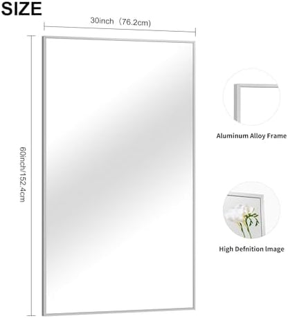 COFENY Silver Bathroom Mirror for Wall, 30x60 Inch Rectangle Mirrors with Metal Frame, Modern Vanity Large Wall Mirror for Bathroom Living Room, Entryway Hangs Horizontal or Vertical