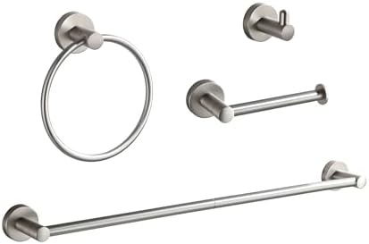 BGL Bathroom Accessory Set,4-Piece Brushed Nickel Towel Racks for Bathroom, 24 Inches Towel Bar, Towel Ring, Toilet Paper Holder & Robe Hook, Wall Mounted