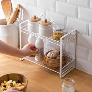 Craftland Wrought Iron 2 Tier Kitchen Organizer Stand Shelf Holder Storage Rack For Spices Jars Utensils Dishes Plates