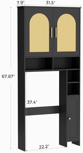 Homhedy Wooden Over The Toilet Storage Cabinet, Natural and Black