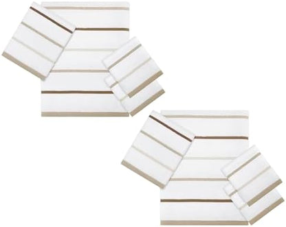 IZOD – Washcloths, Plush Ringspun Cotton Blend Towels with Absorbent Terry & Durable Hem, Striped Bathroom Towels, Set of 4 (Sandbar Linen)