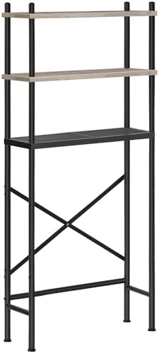 HOOBRO Over the Toilet Storage, 3-Tier Over Toilet Bathroom Organizer, Freestanding Above Toilet Shelf with Adjustable Feet, Space Saving, Easy Assembly, Greige and Black BG63TS01