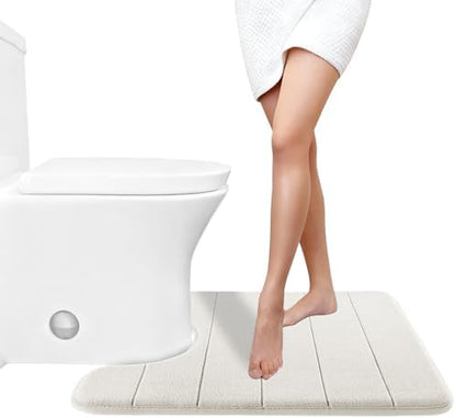 Yimobra Memory Foam Toilet Bath Mat U-Shaped, Commode Contour Rug, Soft and Comfortable, Super Water Absorbent, Non-Slip, Thick, Machine Wash Bathroom Commode Contour Rug, 24 X 20 Inches, Cream