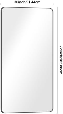 BONEWEI 72x36 inch Large Bathroom Mirror,Black Rectangle Mirror,Wall Mounted Bathroom Frame Vanity Mirror with Round Corner for Bedroom Living Room,Entryway Hangs Horizontal or Vertical