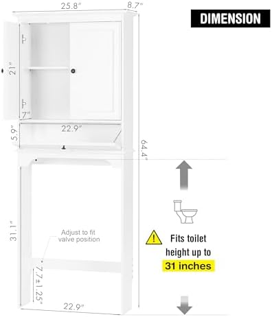 Spirich Bathroom Over the Toilet Storage Cabinet with Tilt-Out Cube, White