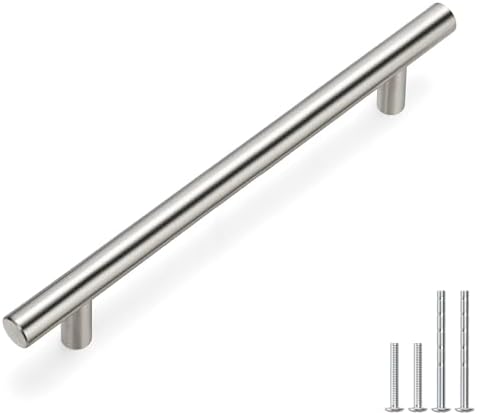 homdiy (100 Pack) Drawer Pulls Brushed Nickel Cabinet Pulls HD201SN Cabinet Hardware Euro Style Drawer Handles 6-1/4in Hole Centers Kitchen Cabinet Handles Cupboard Handles
