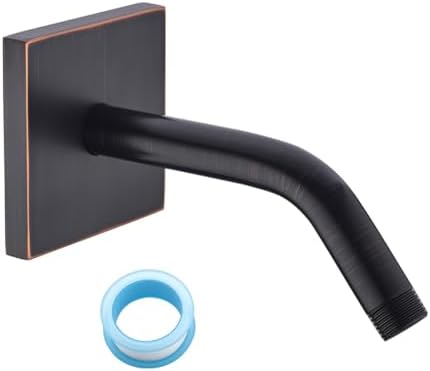 Shower Arm with Flange, 6 inch Wall Mount Replacement Angle Shower Head Arm,Wall-Mounted for Fixed Bathroom Showerhead, Shower Arm with Flange and Teflon Tape Oil Rubbed Bronze,SW-91018-6-ORB-SQ.