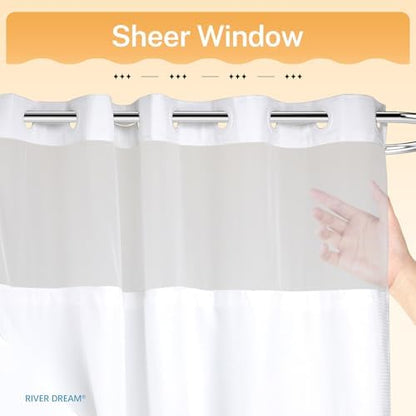 RiverDream Heavyweight Waffle No Hook Shower Curtain with Liner,White,71x77