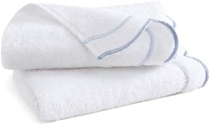 Peri Home 100% Cotton Hand Towel for Bathroom, Embroidered, Soft & Absorbent, 500 GSM, 1 Piece, 16" x 27", White with Blue Scallop