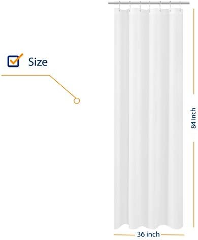 N&Y HOME Fabric Small Stall Shower Curtain Liner Extra Long 36x84, White