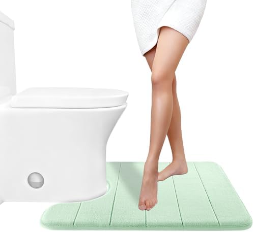 Yimobra Memory Foam Toilet Bath Mat U-Shaped, 24 X 20 Inches,Soft and Comfortable, Super Water Absorption, Non-Slip, Machine Wash and Easier to Dry for Bathroom Commode Contour Rug, Pale Green