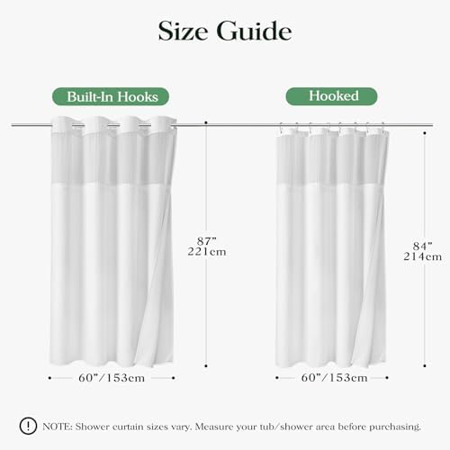 Dynamene White Hook Free Waffle Shower Curtain & Snap-in Fabric Liner,60x87