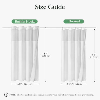 Dynamene White Hook Free Waffle Shower Curtain & Snap-in Fabric Liner,60x87