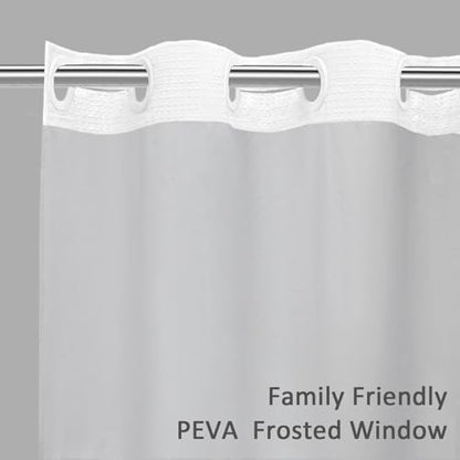 No Hook Shower Curtain with Liner Hotel Waffle PEVA Window White 72W X 75L