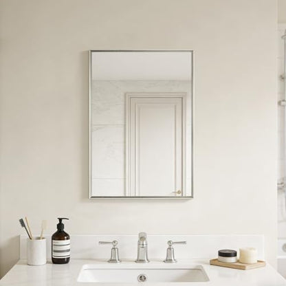 Bathroom Mirror for Wall, 24x16 Inch Framed Vanity Mirror Brushed Nickel