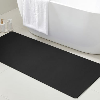 ACCUMTEK Non Slip Bath Mat, Thin Bathroom Rugs Fit Under Door, Quick Dry Bath Mats, Machine Washable Bath Rugs for Bathroom, Bathtub & Kitchen, Black/Solid/48 x20