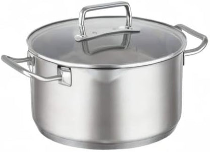 Rösle EXPERTISO Cookware Collection 9.5 in. Stainless Steel High Casserole Pot with Glass Lid