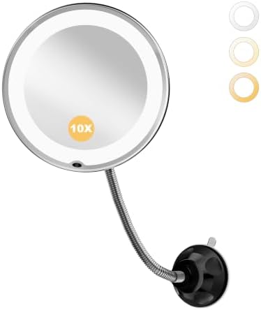 10x Makeup Mirror with Lights, Flexible Magnifying Mirror 3 Light Modes