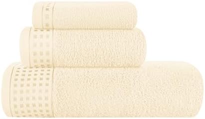 GLAMBURG Ultra Soft 3 Pack Cotton Towel Set, Contains a Bath Towel 28x55 inch, a Hand Towel 16x24 inch & a Wash Coth 12x12 inch, Ideal Everyday use, Compact & Lightweight - Ivory