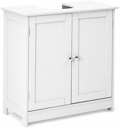 Bonnlo Pedestal Sink Storage Cabinet with 2 Doors Traditional Under Sink Cabinet Bathroom Space Saver Organizer with Adjustable Shelf White 23 5/8" W x 11 7/16" D x 23 5/8" H