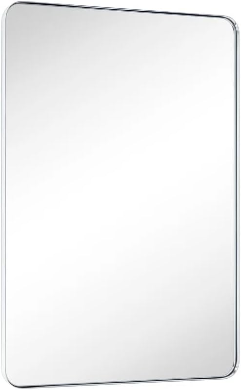 GRACTO 30 x 40'' Polished Nickel Rectangle Bathroom Vanity Mirror for Wall Polished Silver Metal Framed Rounded Rectangular Bathroom Vanity Mirrors, Vertical and Horizontal Hanging…