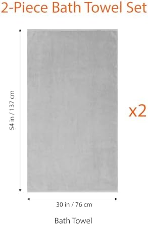 Amazon Basics 2 Piece Quick-Dry Oversize Bath Towel, 100% Cotton, 54" x 30", Platinum