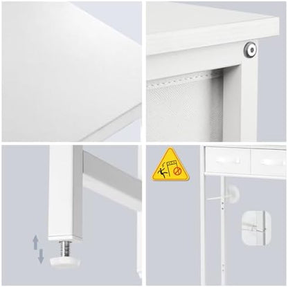 MOHOPE 2-Tier Over The Toilet Storage with 2 Fabric Drawers, Freestanding Above The Toilet Storage Cabinet, Space Saver Metal Over Toilet Bathroom Organizer Shelf for Small Space, White