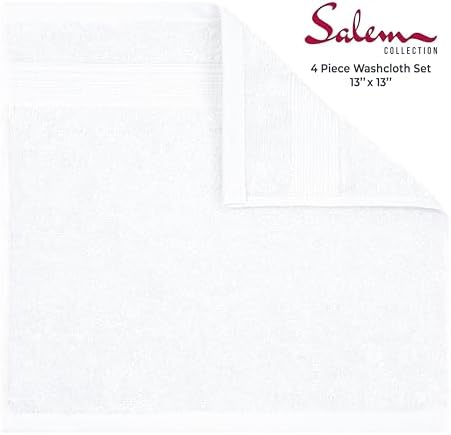 American Soft Linen Salem Washcloth Sets, 4 Piece Luxury 600 GSM 100% Cotton Washcloths for Bathroom, 13x13 inches Washrags Premium Quality Hand Face Towels, White