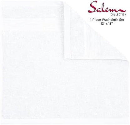 American Soft Linen Salem Washcloth Sets, 4 Piece Luxury 600 GSM 100% Cotton Washcloths for Bathroom, 13x13 inches Washrags Premium Quality Hand Face Towels, White