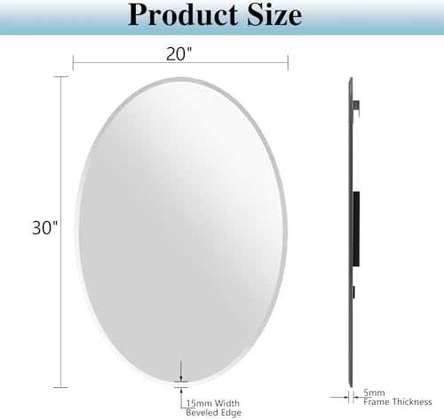 Frameless Oval Mirror, 20"x30" Oval Beveled Bathroom Mirrors