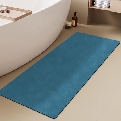 TYUU Thin Bath Mat Runner, Bathroom Rugs Non Slip Washable 17x59 Denim Blue