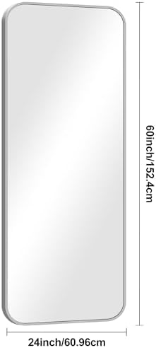 BONEWEI Silver Bathroom Mirror,24x60 inch Wall Mirror for Bathroom Wall Mounted,Rectangle Mirror for Bathroom Over Sink,Modern Frame Round Corner for Living Room,Bedroom Entryway,Horizontal/Vertical