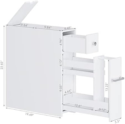 Spirich Slim Bathroom Storage Cabinet with Toilet Paper Holder, White