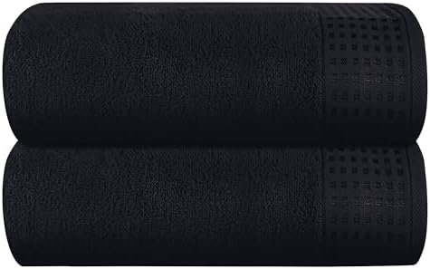 GLAMBURG 100% Cotton Oversized 2 Pack Bath Sheets 35x70, Ultra Soft Highly Absorbant Compact Quickdry & Lightweight Large Bath Sheet Set, Ideal for Gym Travel Camp Pool - Black