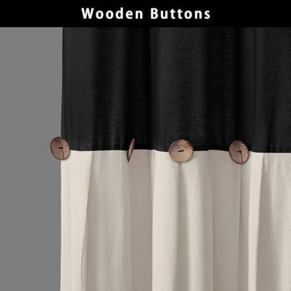 Farmhouse Shower Curtain Linen Button Black-Cream 72" W x 72" L