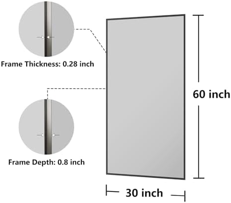 Koonmi 30"x60" Bathroom Mirror for Over Sink, Black Rectangle Bathroom Wall Mirror, Modern Large Vanity Mirror, HD Tempered Glass, Anti-Rust Aluminum Alloy Frame, for Living Room, Bedroom, Entryway