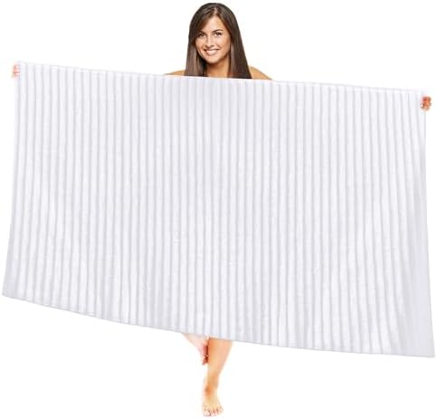 Elegant Comfort 100% Turkish Cotton Corduroy Ribbed Luxury Jumbo Bath Towel Ultra Soft - 35 x 70 Inch - Luxury Spa Premium Hotel Quality Highly Absorbent and Quick Dry Large Bath Towel, White