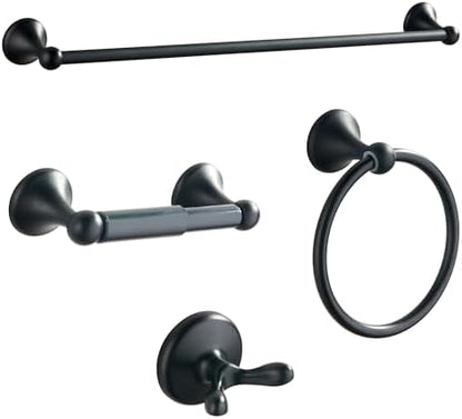 BGL Bathroom Accessory Set, Matte Black Adjustable Expandable Towel Bar 4-Piece Bathroom Hardware Set Wall Mounted Robe Hook Toilet Paper Holder Towel Ring Towel Bar