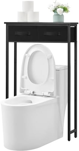 MOHOPE 2-Tier Over The Toilet Storage with 2 Fabric Drawers, Freestanding Above The Toilet Storage Cabinet, Space Saver Metal Over Toilet Bathroom Organizer Shelf for Small Space, Black