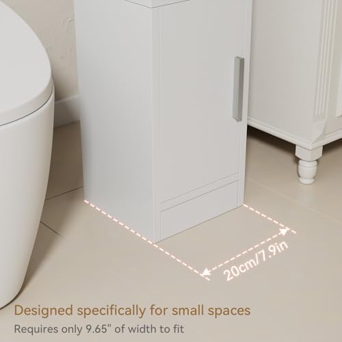 IBUYKE Small Bathroom Storage Cabinet, Narrow Tolite Paper Storage Floor Cabinet with 2 Doors & Adjustable Shelf,Bathroom Organizer for Small Space UWBS002W