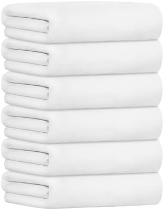 JML Bath Towels with Hanging Loop, White, 30" x 60", 6 Pack