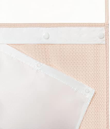 River Dream Heavyweight Waffle No Hook Shower Curtain with Liner,Pink,71x74
